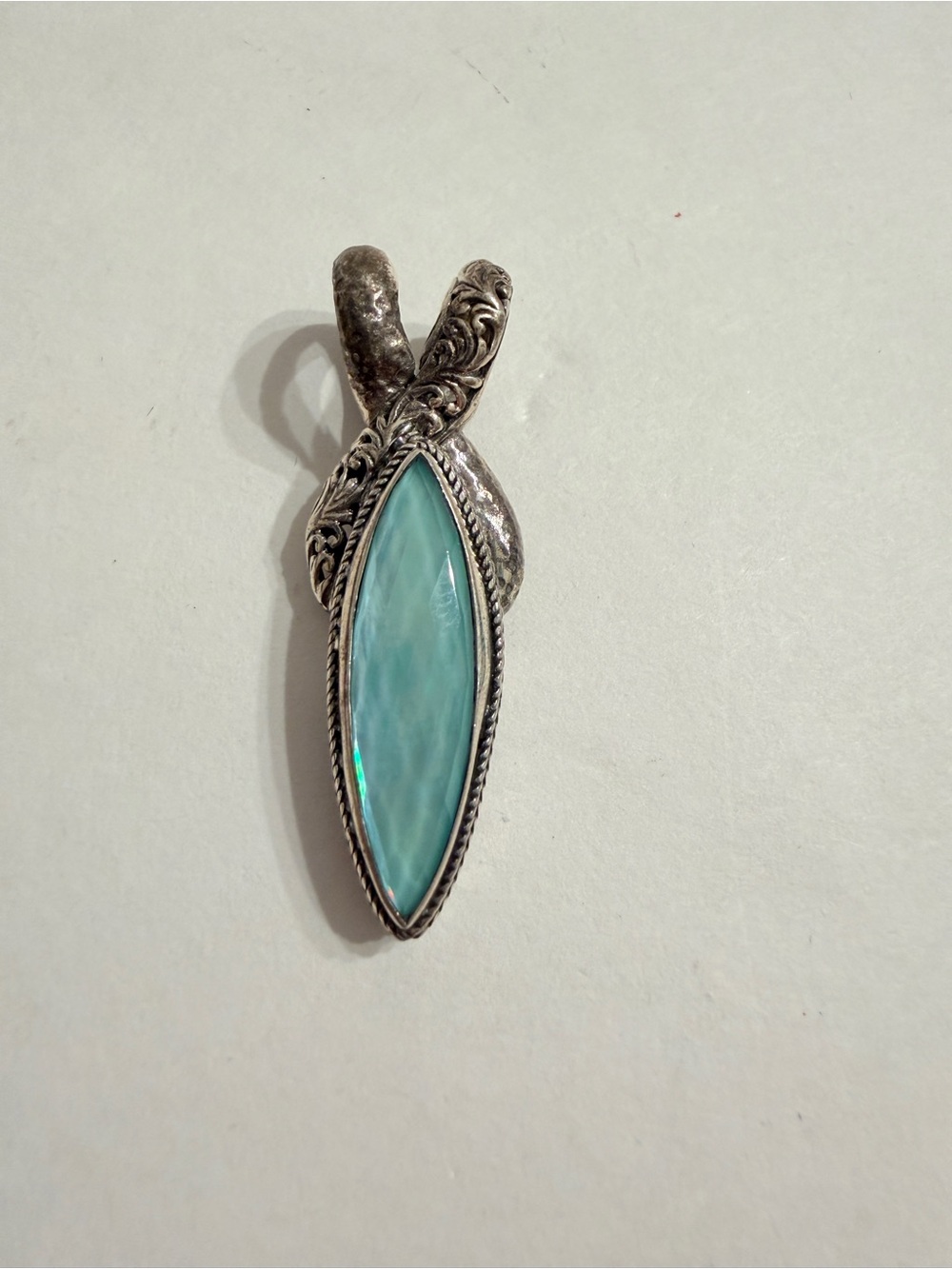 Sarda Sterling Silver Marquise Pendant Chalcedony Mother of Pearl Quartz